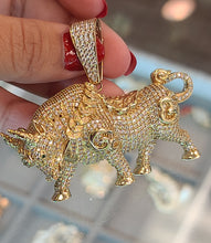 Load image into Gallery viewer, Yellow Gold Bull Pendant with CZs