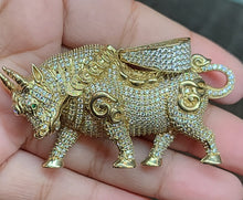 Load image into Gallery viewer, Yellow Gold Bull Pendant with CZs