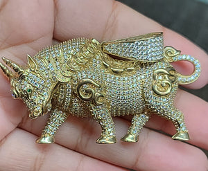 Yellow Gold Bull Pendant with CZs