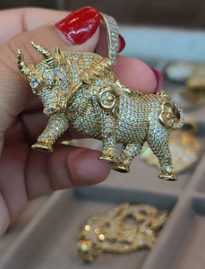 Yellow Gold Bull Pendant with CZs