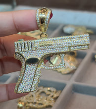 Load image into Gallery viewer, Yellow Gold Gun Pendant with CZs