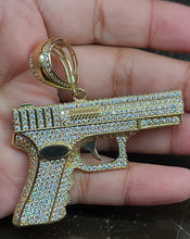 Load image into Gallery viewer, Yellow Gold Gun Pendant with CZs