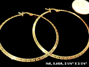 14K Gold Greek Pattern Hoop Earrings