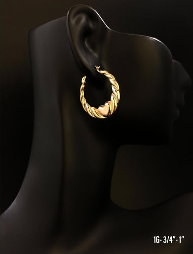 Shrimp hoop with heart earrings 10K solid gold