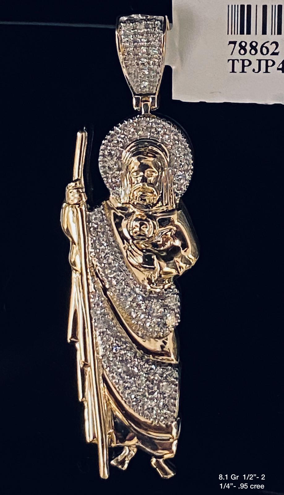 Saint Jude .95 Ct Diamond pendant 10k Solid Gold
