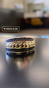 10k Gold ring with black CZS with cuban fabric