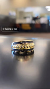 10k Gold ring with black CZS with cuban fabric