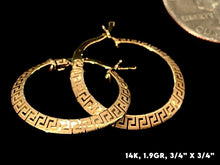 Load image into Gallery viewer, 14K Gold Greek Pattern Hoop Earrings