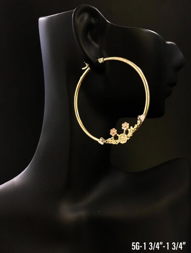 Hoop with flowers earrings 10K solid gold