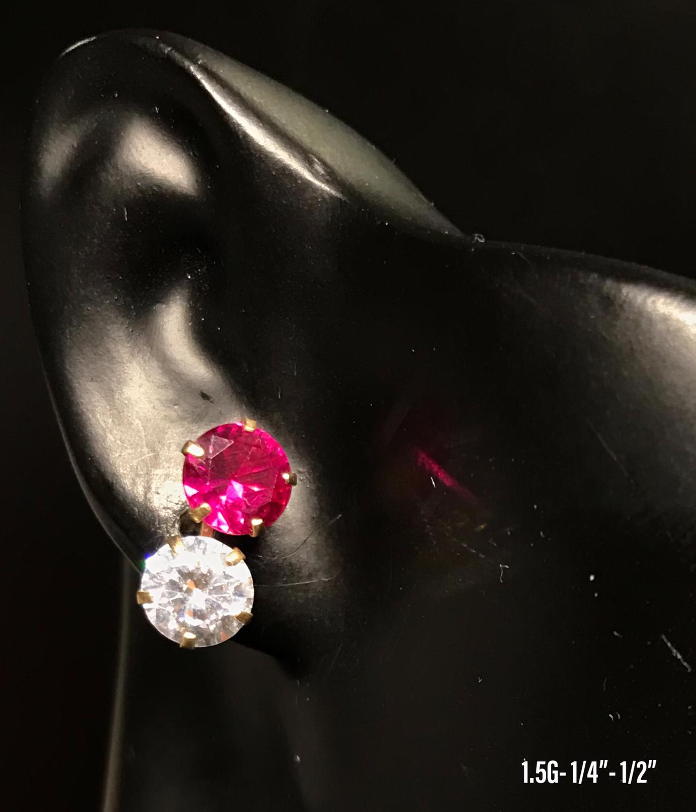 Pink and White CZ stud earrings 10K solid gold