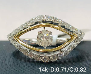 1.03Ct Dancing Center Stone Diamond Ring In 14K Yellow And White Gold
