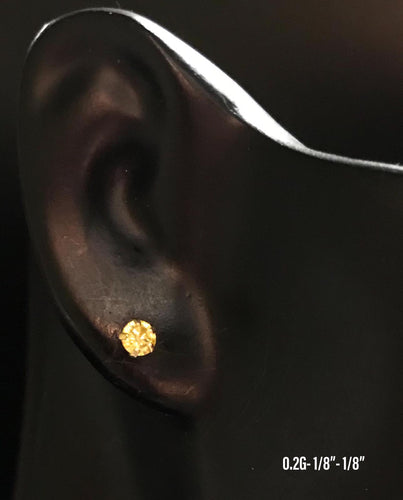 Yellow CZ stud earrings 10K solid gold