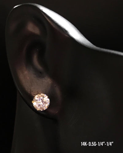 CZ stud earrings 14K solid gold