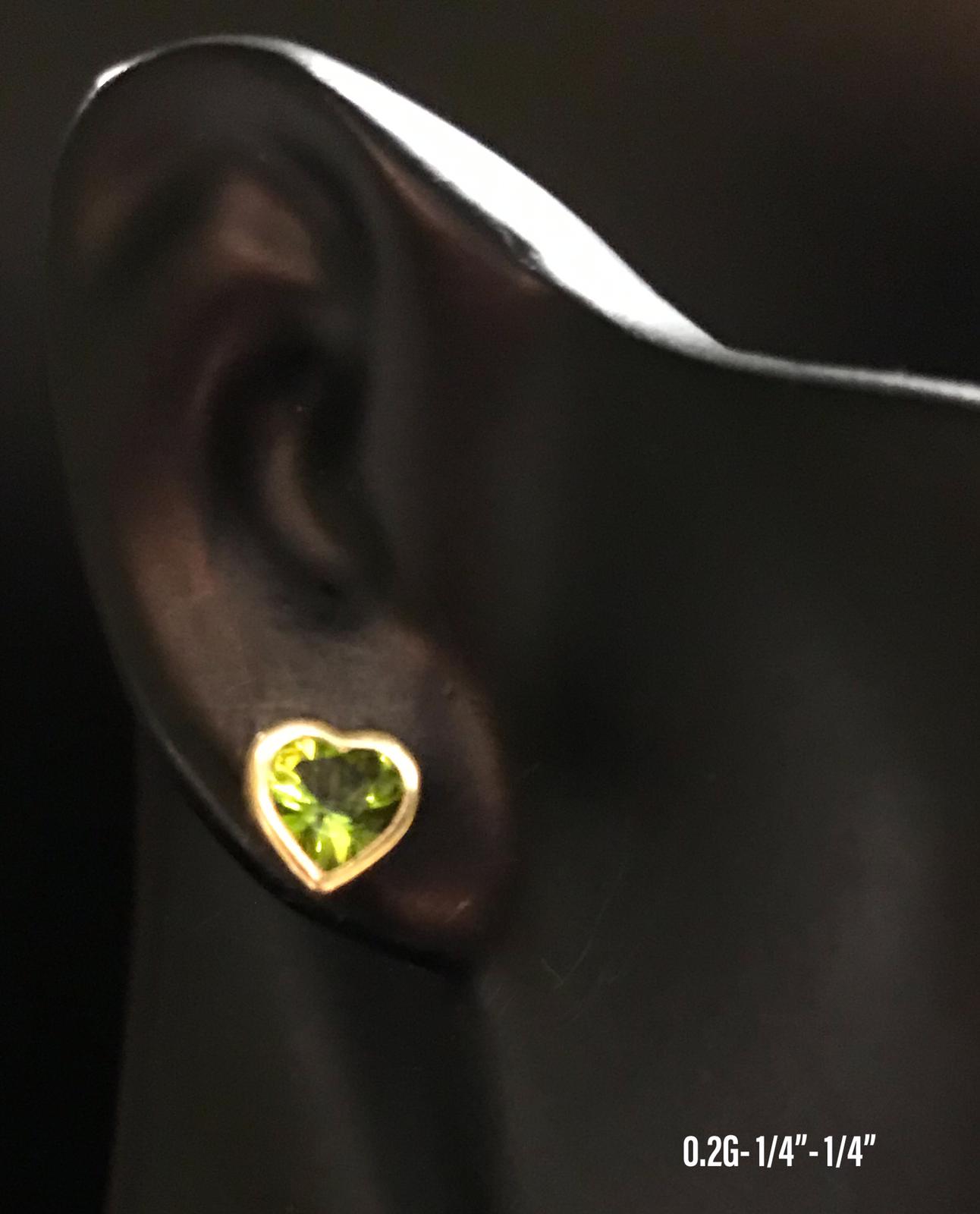 Green Heart CZ stud earrings 10K solid gold