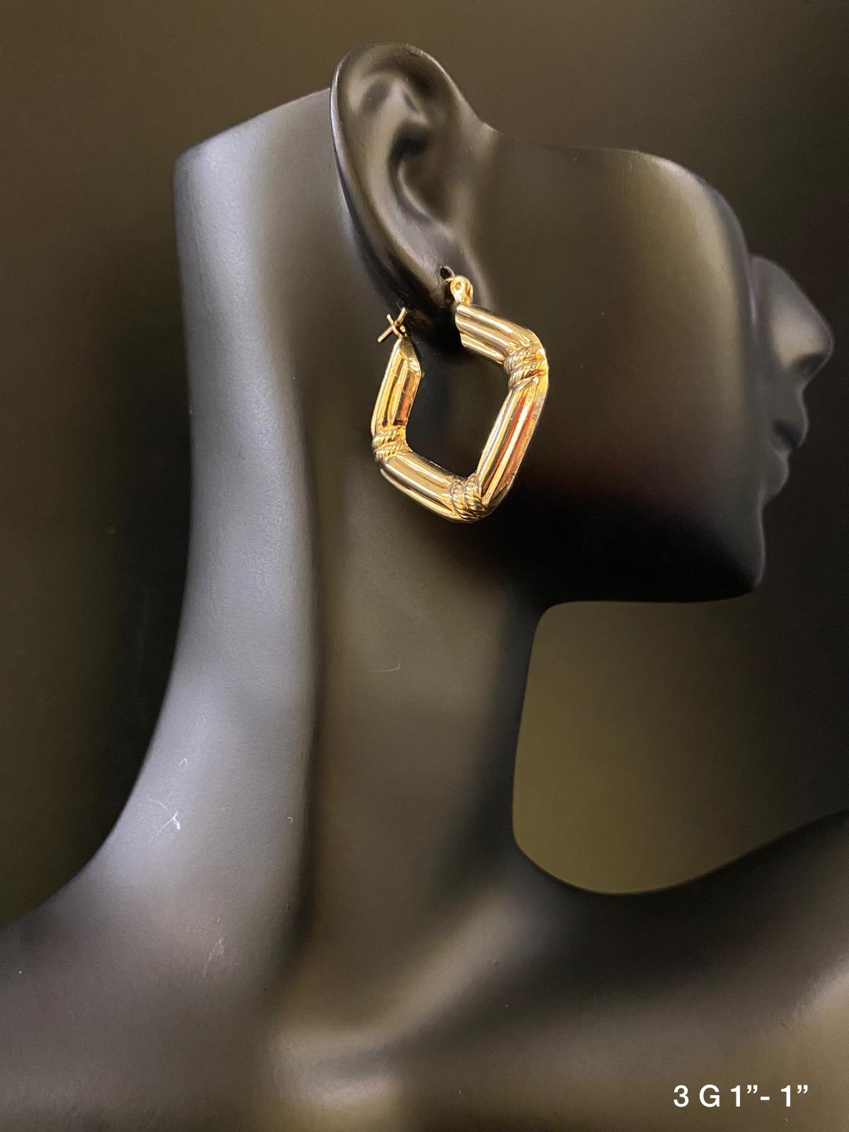 Diamond shaped hoop earrings 10K solid gold