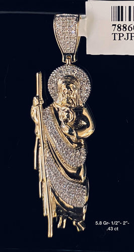 Saint Jude .43 Ct Diamond pendant 10k Solid Gold