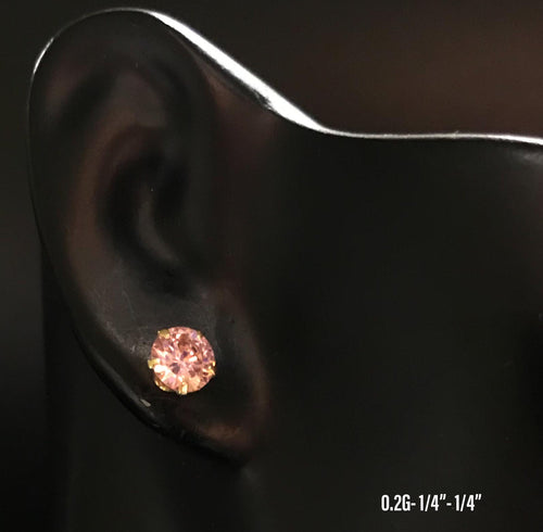 Pink CZ stud earrings 10K solid gold