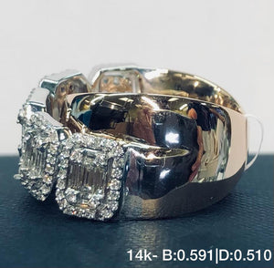 .519Ct Diamonds And .591Ct Baguettes Women's Crisscross Ring In 14k Yellow Gold