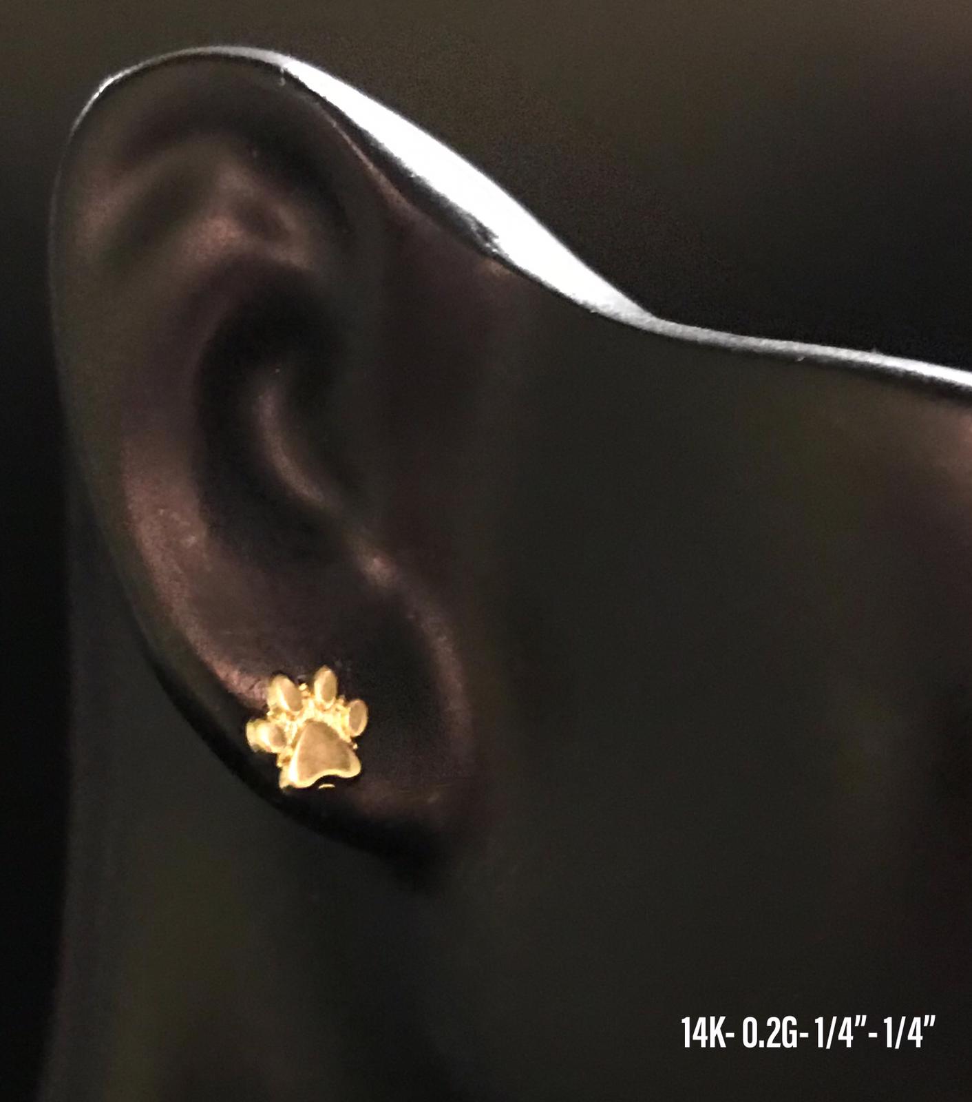 Mini paw print stud earrings 14K solid gold