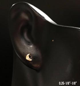 Tiny moon stud earrings 10K solid gold