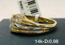 Load image into Gallery viewer, .98CT Swirl Three Stone Diagonally Set Diamond Ring In 14K Yellow Gold