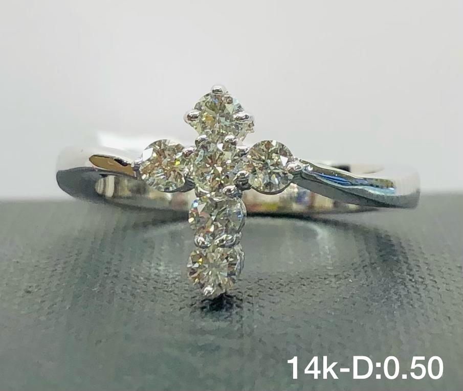 .50CT Diamond Cross Round-cut 14K White Gold Ring