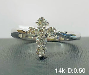 .50CT Diamond Cross Round-cut 14K White Gold Ring