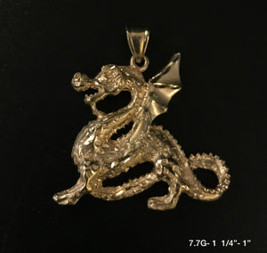 Dragon with stones pendant 10K solid gold
