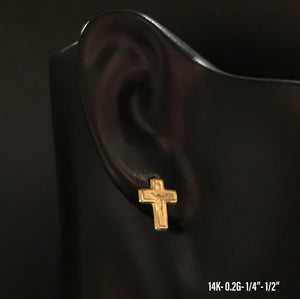 Crucifix stud earrings 14K solid gold