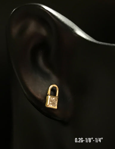 Little Lock with stones earrings 10K solid gold