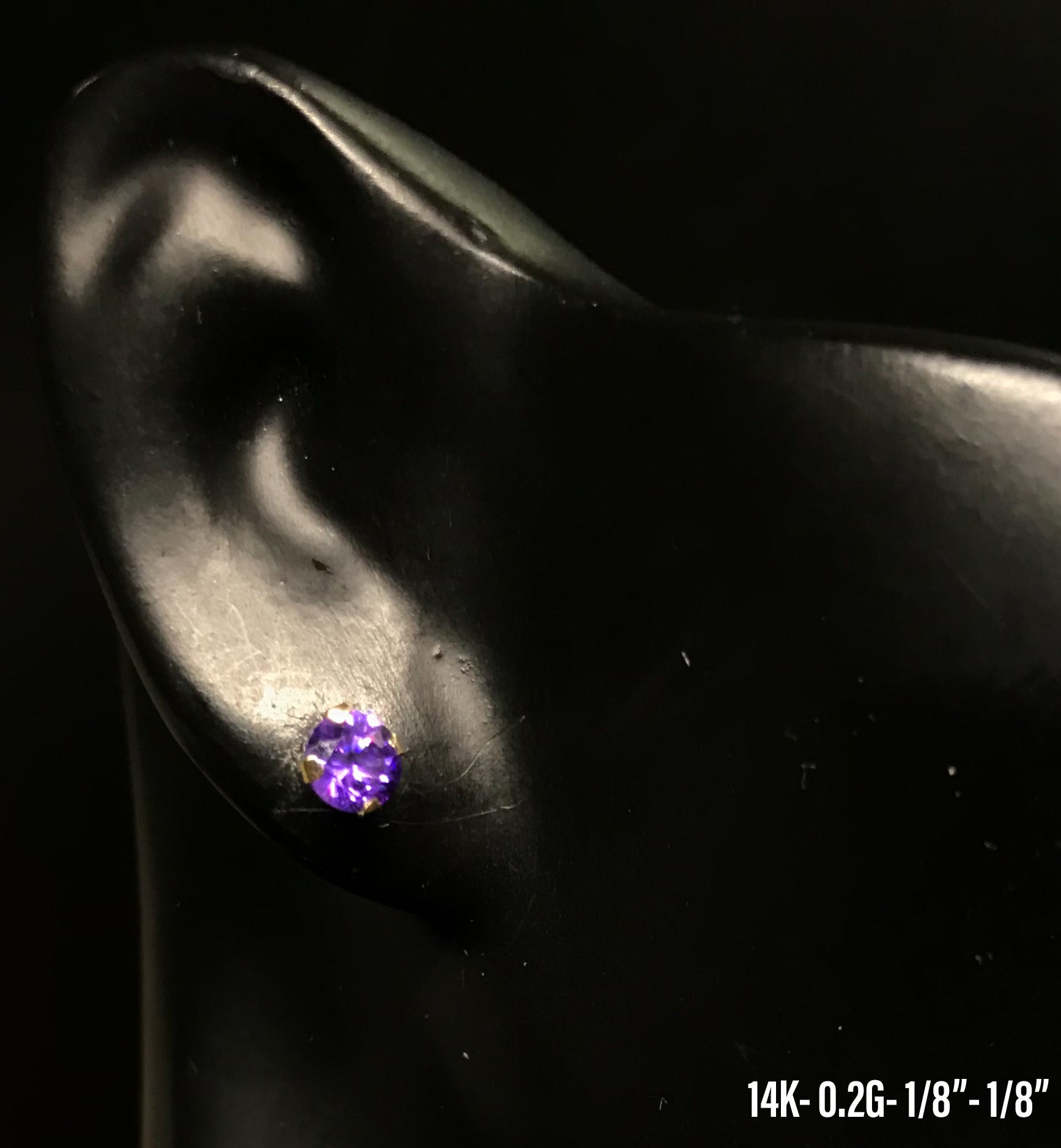 Small purple stone earrings 14K solid gold