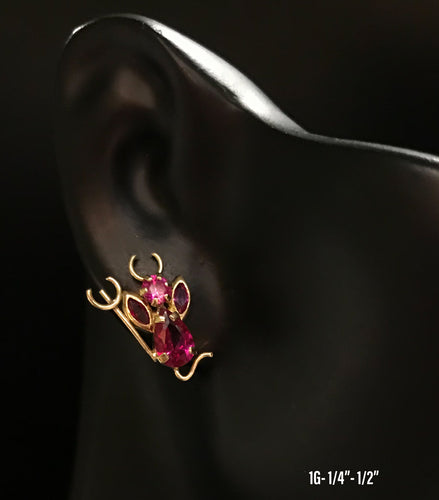 Little Devil with stones Earrings 10K solid gold