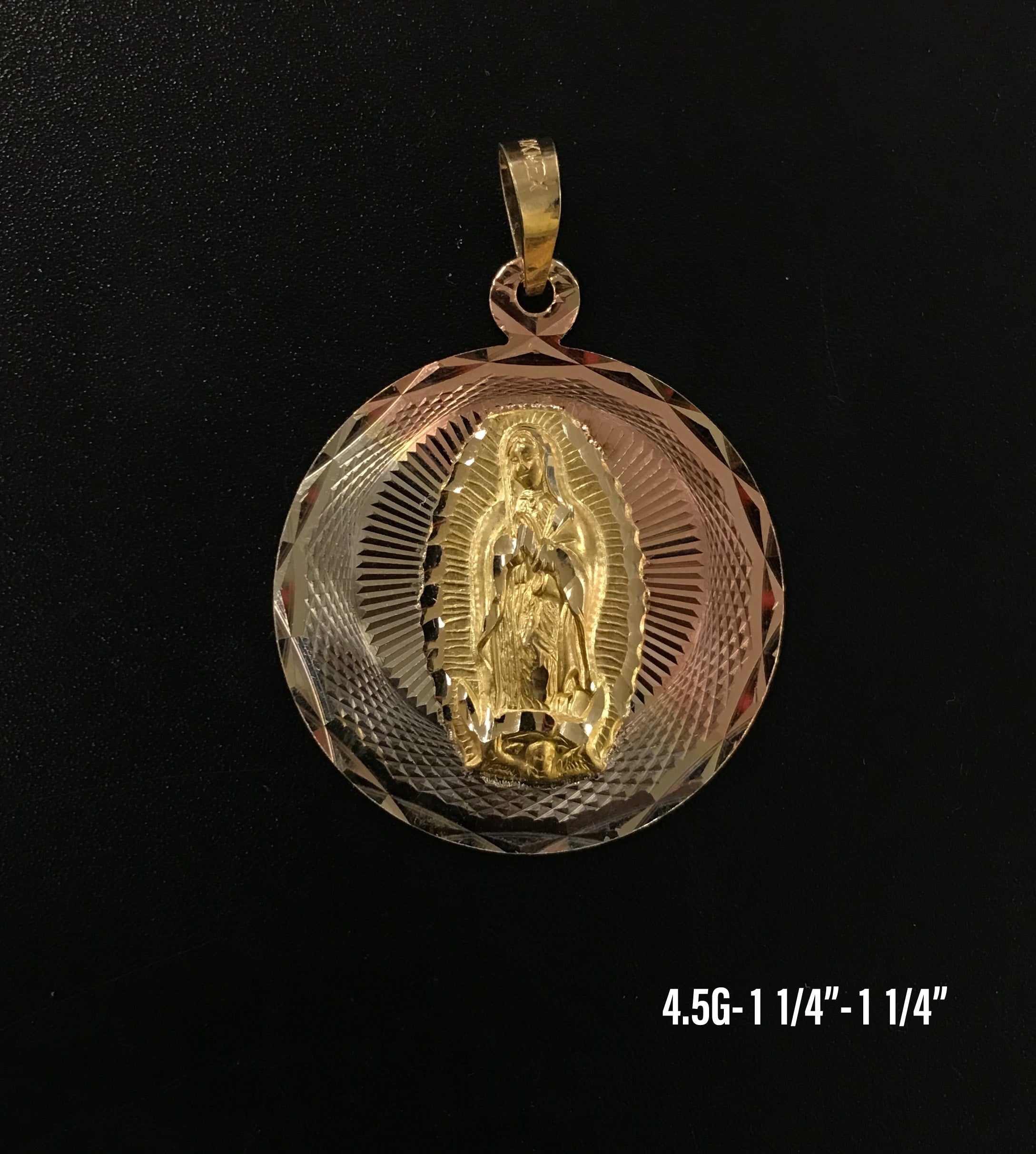 Tri-Color Virgin Mary circular frame pendant 10K solid gold