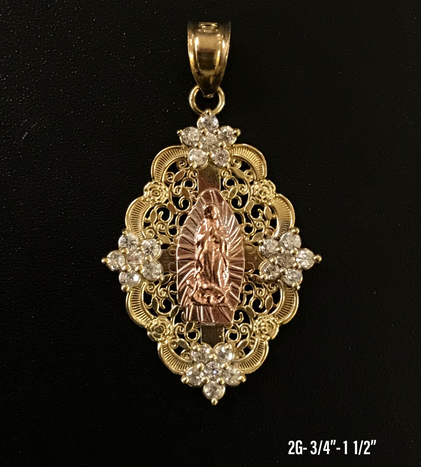 Virgin Mary with stones pendant 10K solid gold