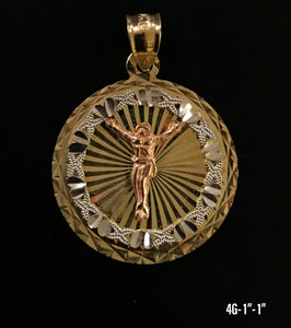 Crucifix circular frame pendant 10K solid gold