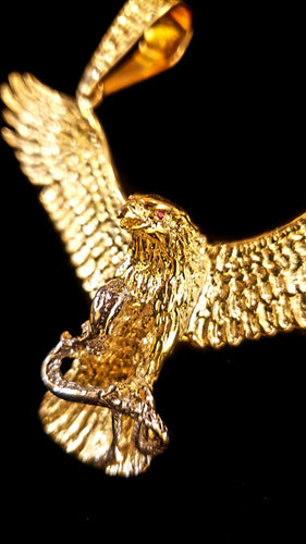 14K Solid Gold Eagle With Snake Pendant