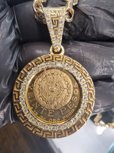 Gold Bezel with Original Mexican $20 pesos coin with Diamonds