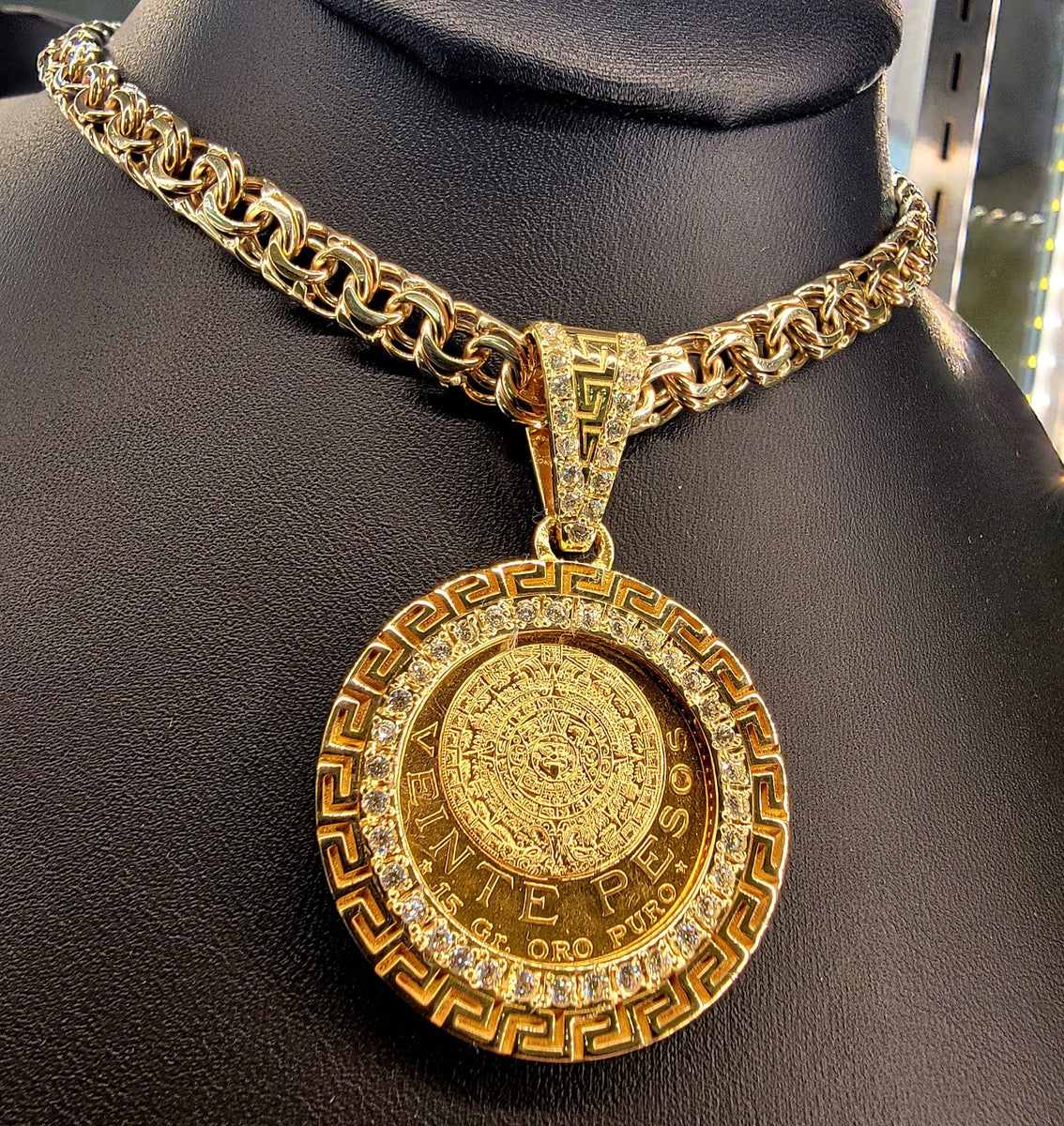 Gold Bezel with Original Mexican $20 pesos coin with Diamonds – TAMAYO ...