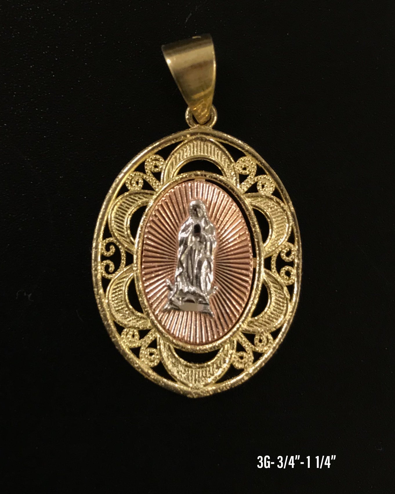 Virgin Mary oval frame pendant 10K solid gold