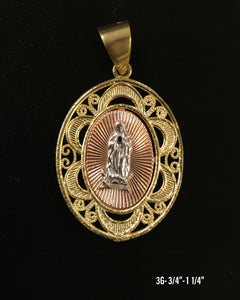 Virgin Mary oval frame pendant 10K solid gold