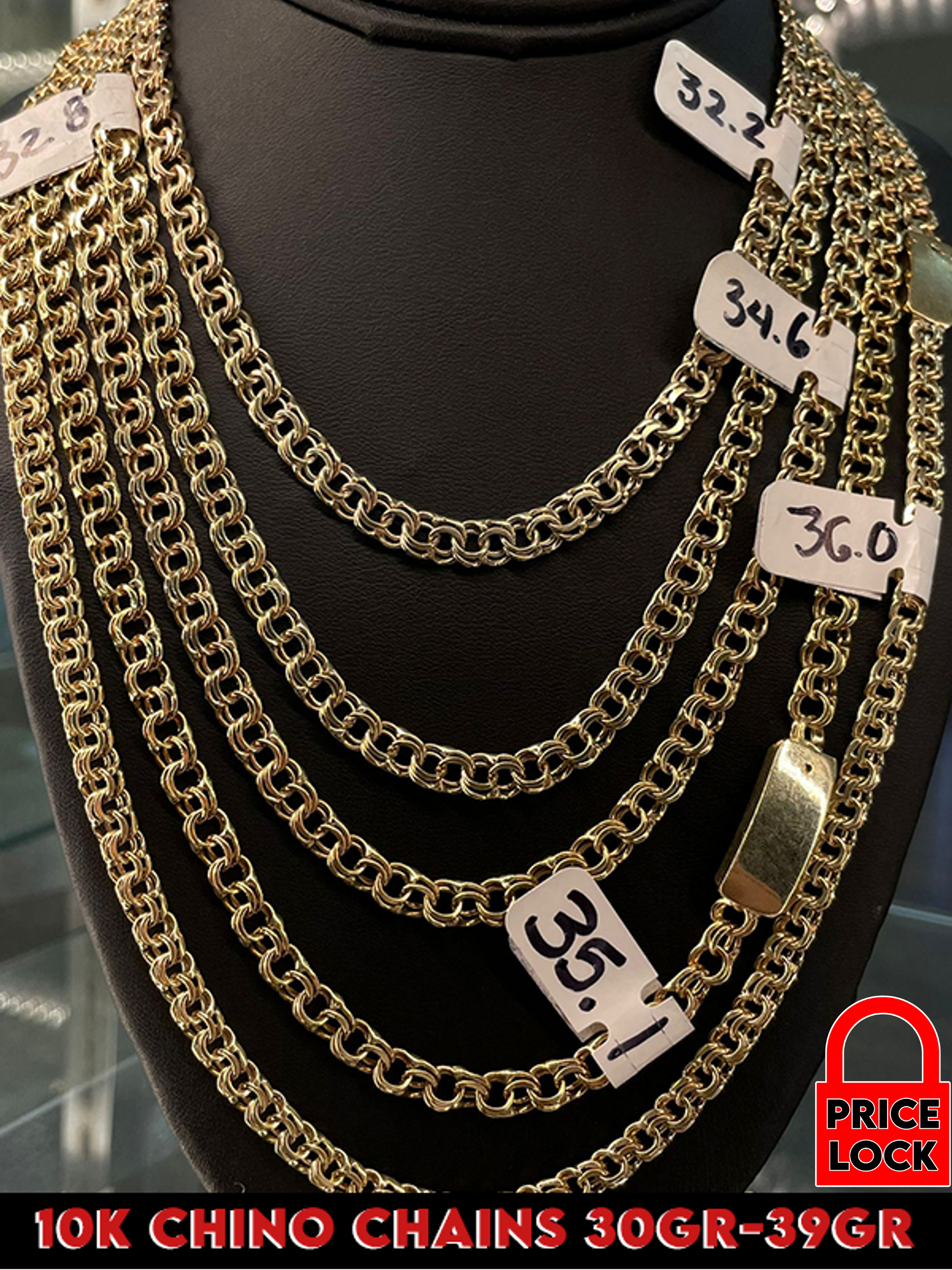 10K Gold Chino chains 30gr-39gr