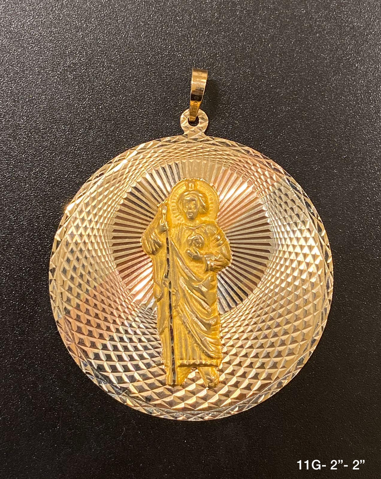 Saint Jude circular frame pendant 10K solid gold