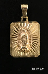 Virgin Mary rectangular frame pendant 10K solid gold