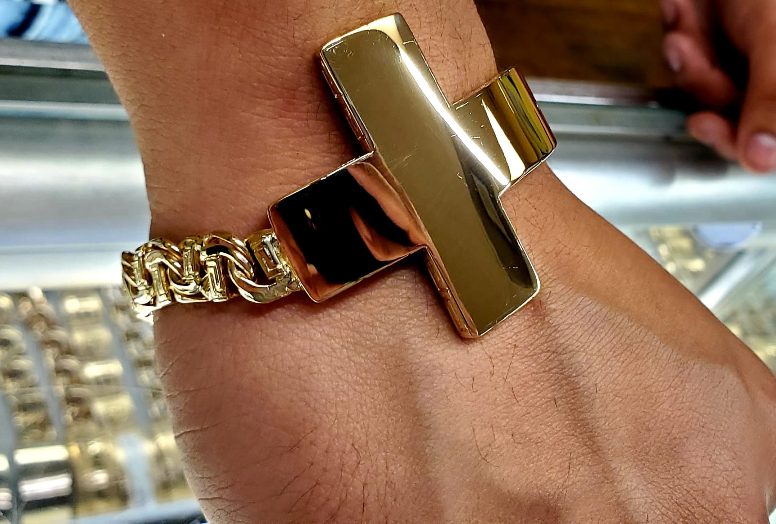 14k Gold Cross Bracelet Sideways Adjustable Rolo Chain Link 7