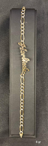 14k Solid Gold Cursive Name Bracelet In Figaro Link
