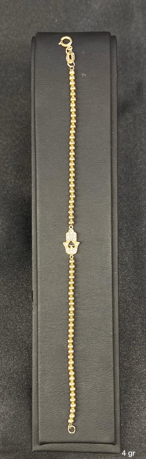 10k Solid Gold Hand Of Fatima Bracelet With Ball Chain Link