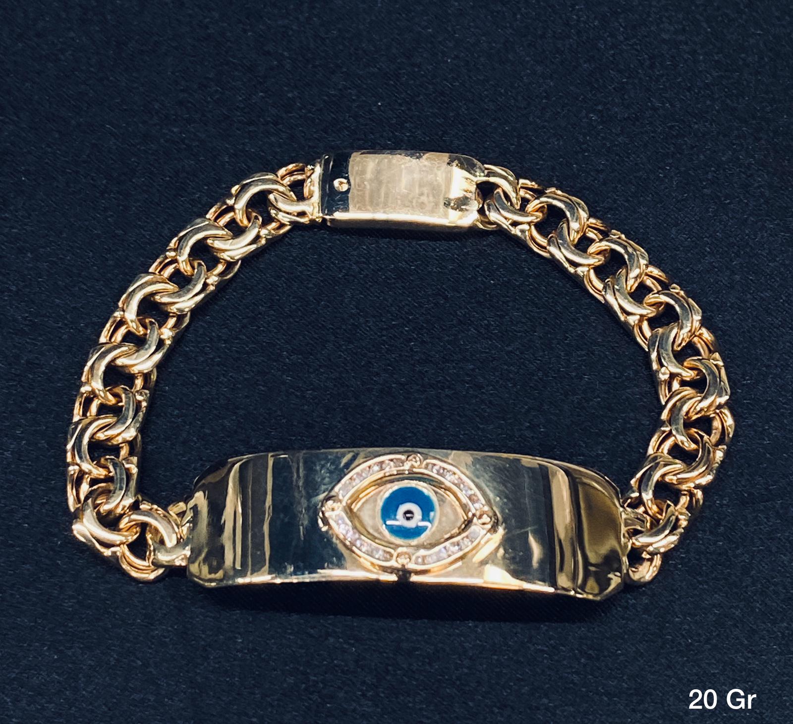 14k Solid Gold Evil Eye Chino Link Bracelet