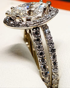 1.9Ct Marquise Cut Halo Diamond Women's Ring Set
