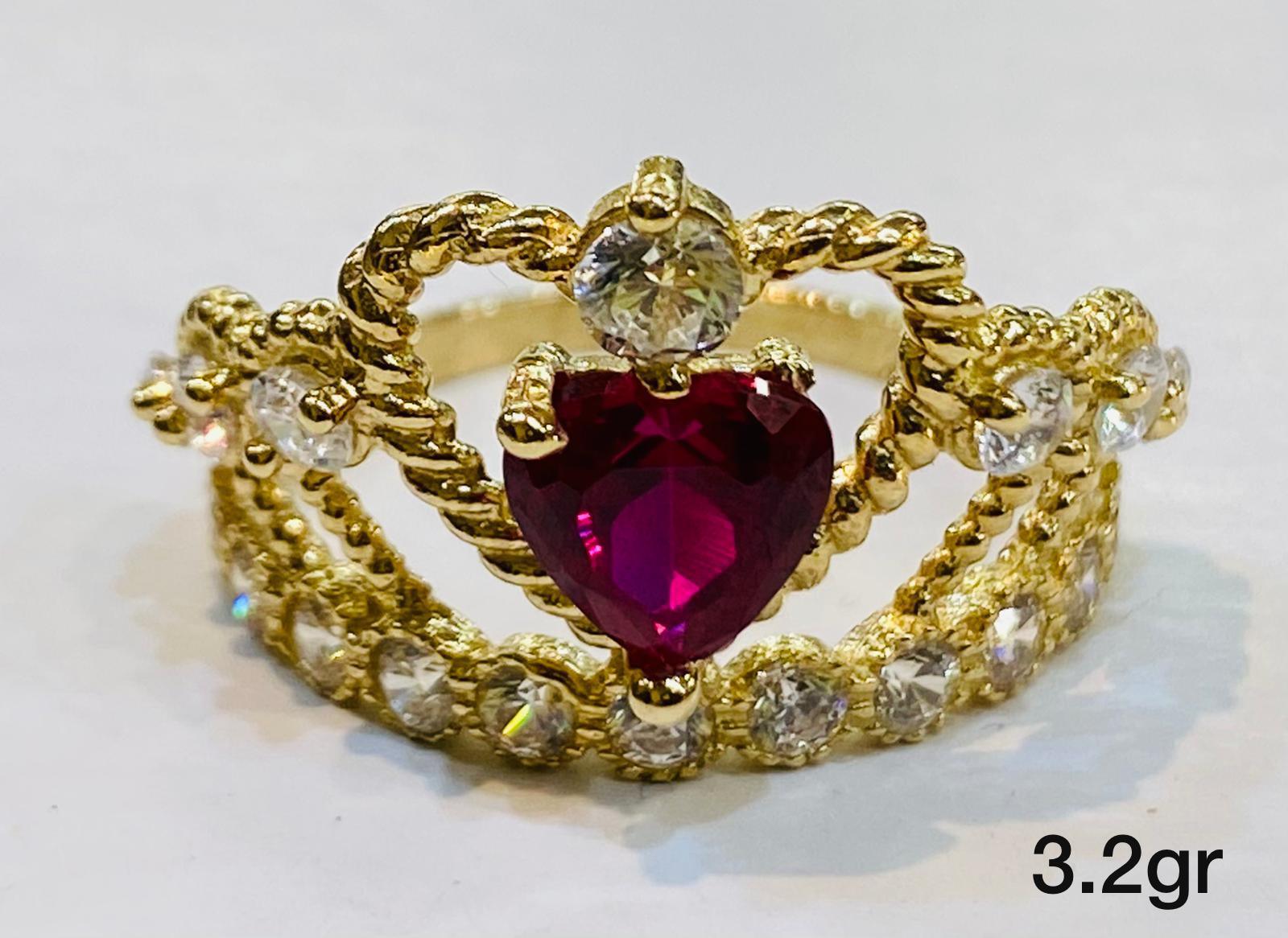 10K Gold Ring Ruby Red with Crown