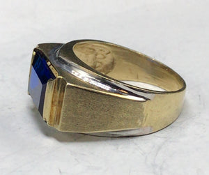 10K Gold Men Square Sapphire Ring
